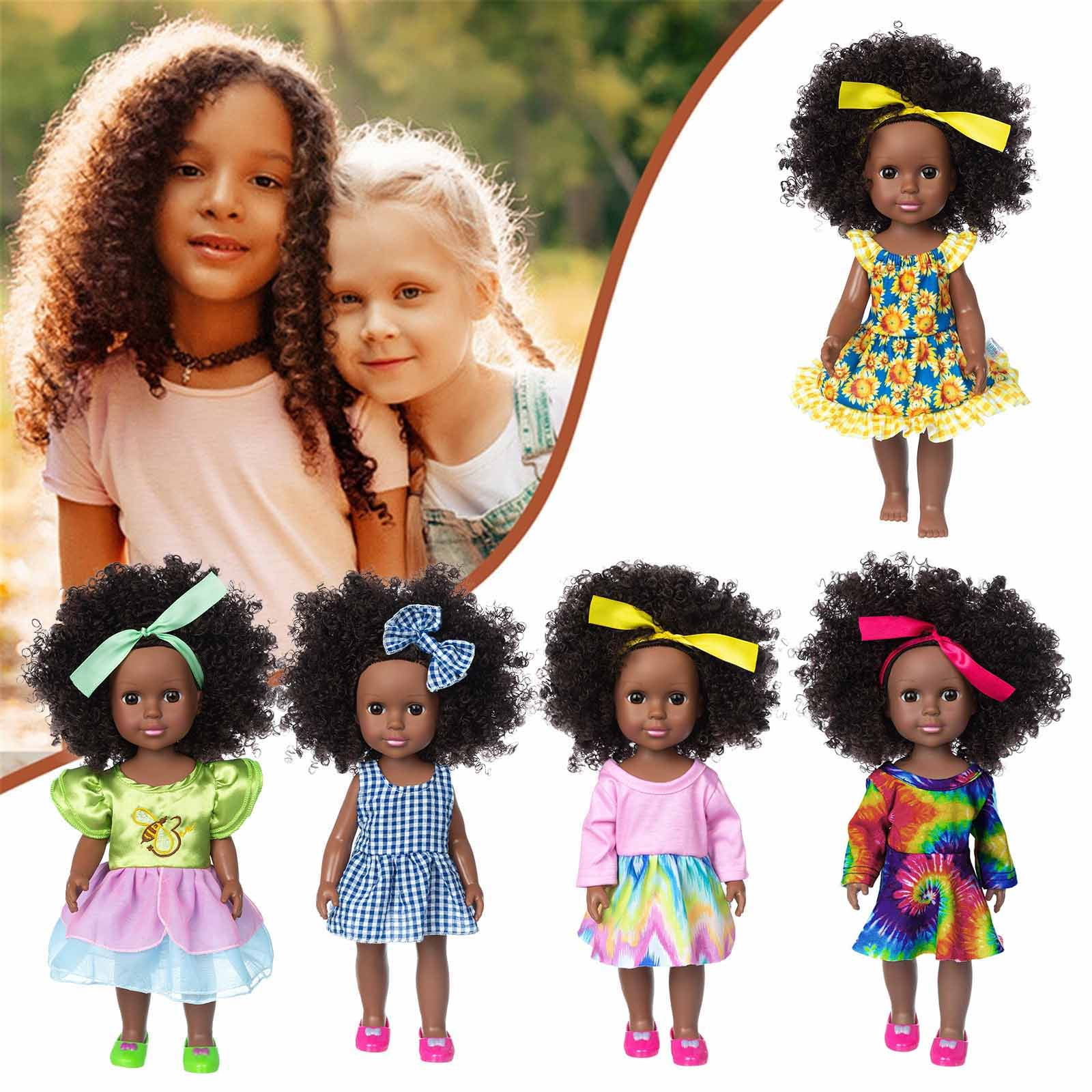 35CM 인형 검은 아프리카 검은 아기 귀여운 곱슬 검은 소녀 인형 신생아 동반자 장식 비닐 아기 장난감 크리스마스 선물
